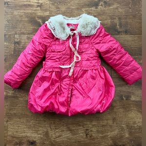 Boutique fur pink girls puffer coat jacket new size 5